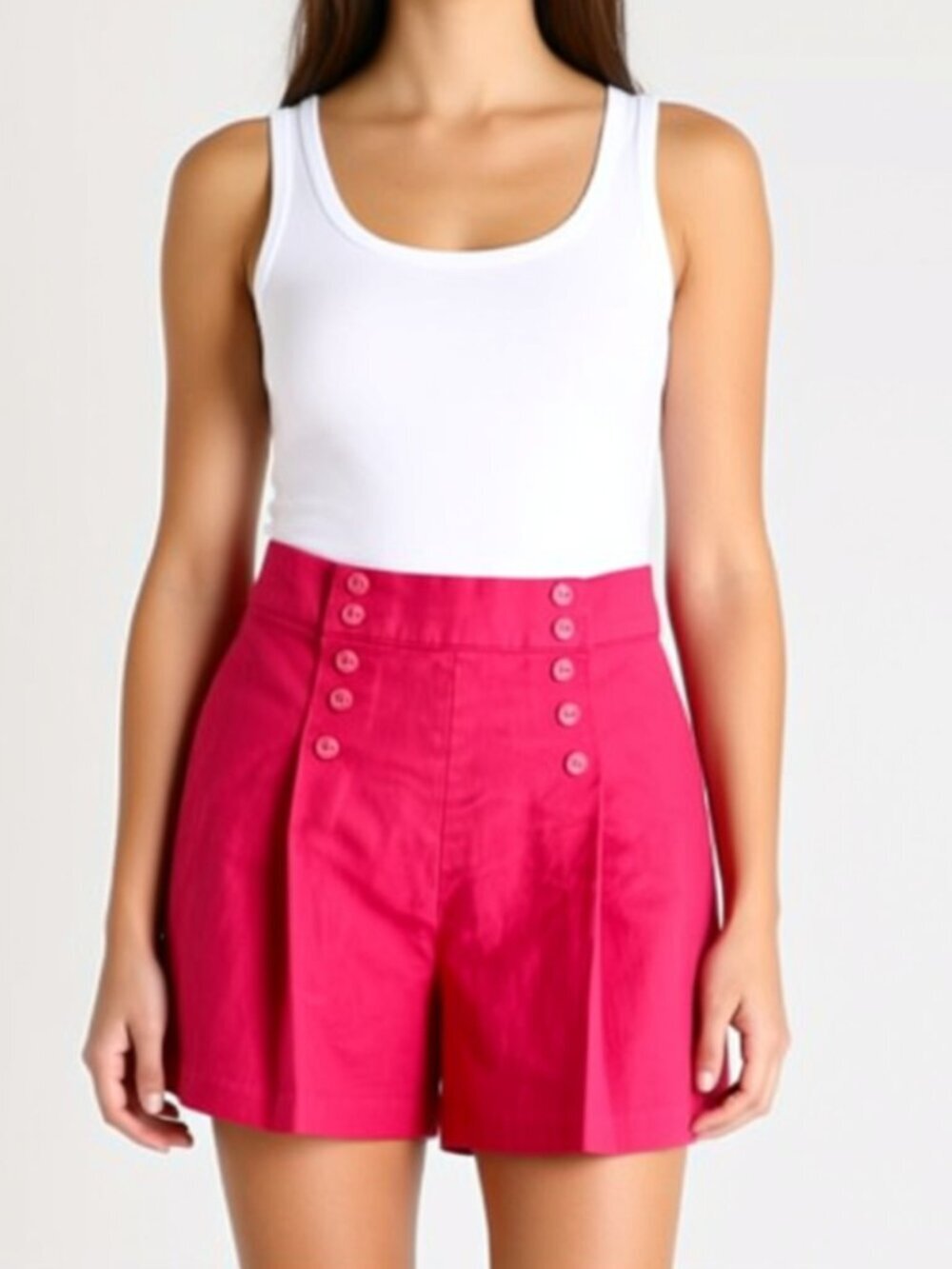 Vintage sailor-style high-waisted shorts with a double row of buttons, Sears 60'